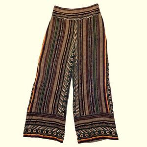 Anthropologie Farm Rio Floral Striped Multicolored Boho Wide Leg Pants Sz Small